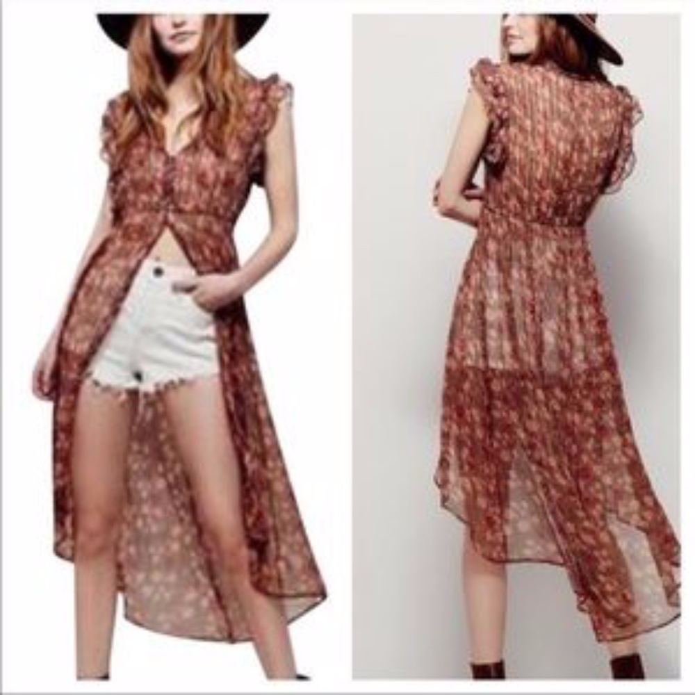 Free People Lady of Avalon Floral Crinkle Tunic